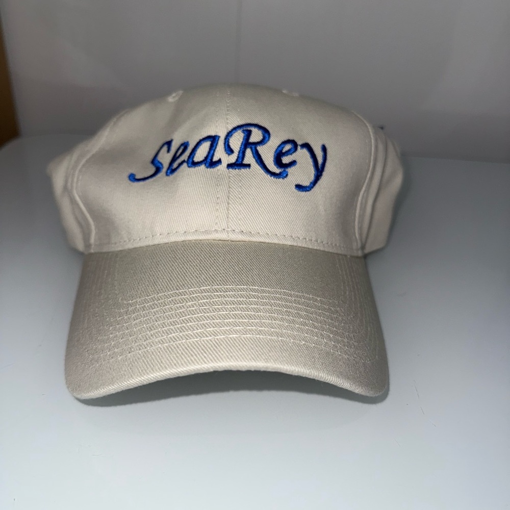 NWT SeaRey Cream Cap with Blue Embroidery